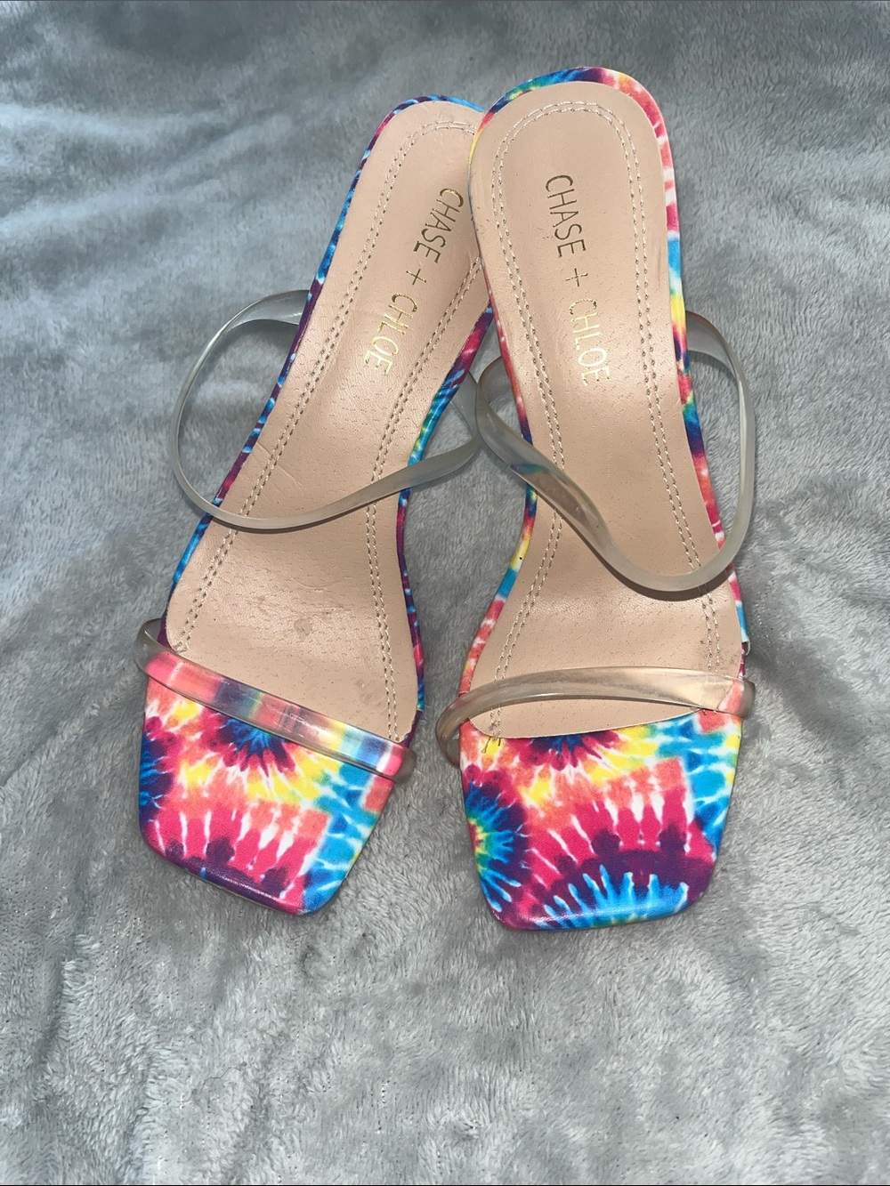 Chase + Chloe Tie-Dye Square Toe Slide Sandals in Rainbow